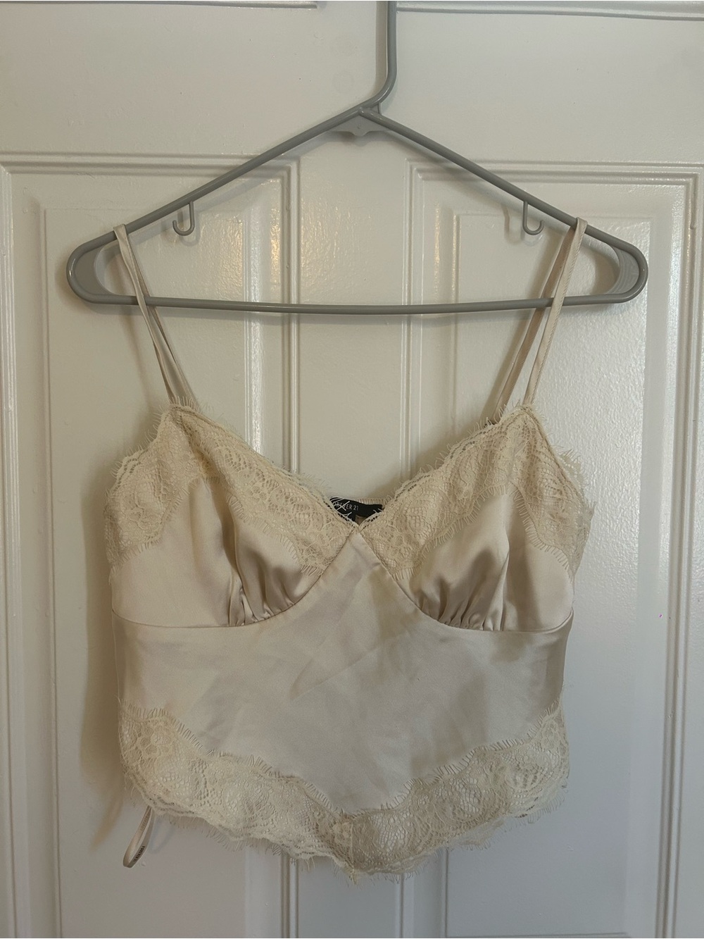 Silk-Feel Lace Trim Camisole in Cream